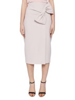 Ted Baker Liyah Bow Detail Pencil Midi Skirt Blush Size 4 US 12/14